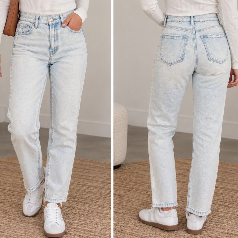 Good American Light Wash Split Hem Skinny Jeans Size 0